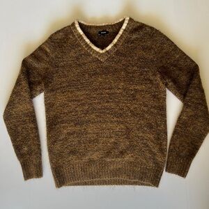 Express Men's Big & Tall Small Size Pullover Sweater V-Neck In Brown